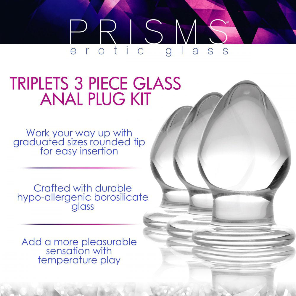 Graduated training infographic showing three clear teardrop plugs arranged from small to large.