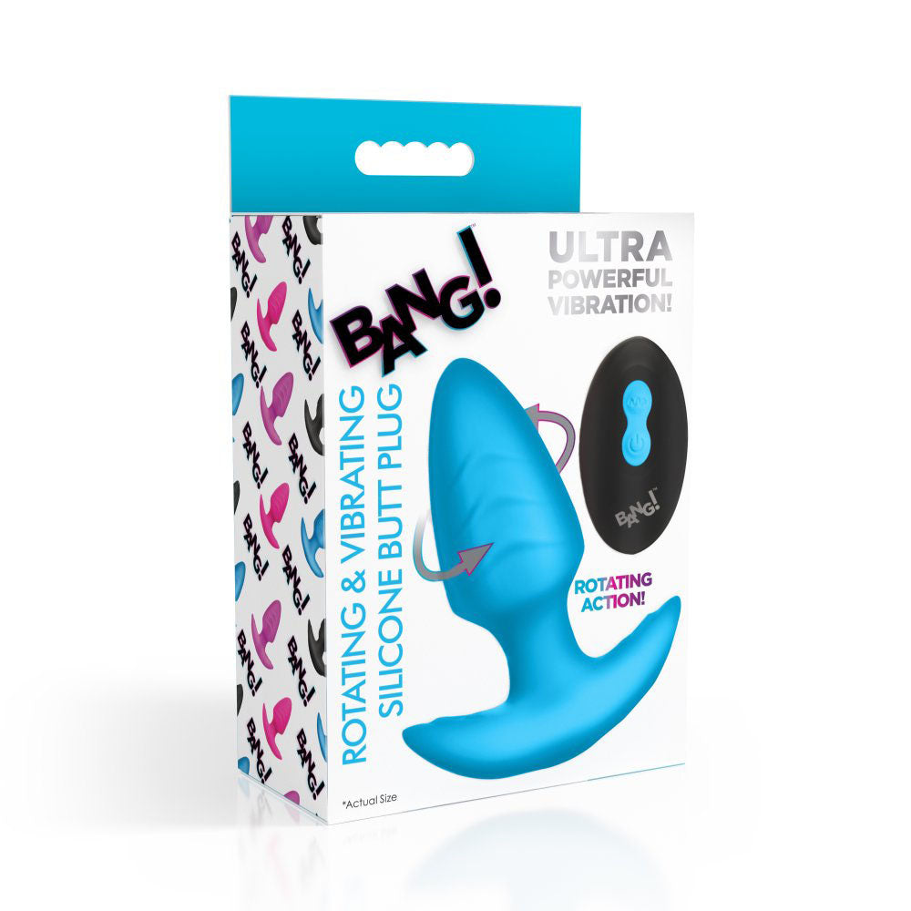Blue retail box with ribbed butt plug artwork and oval remote.