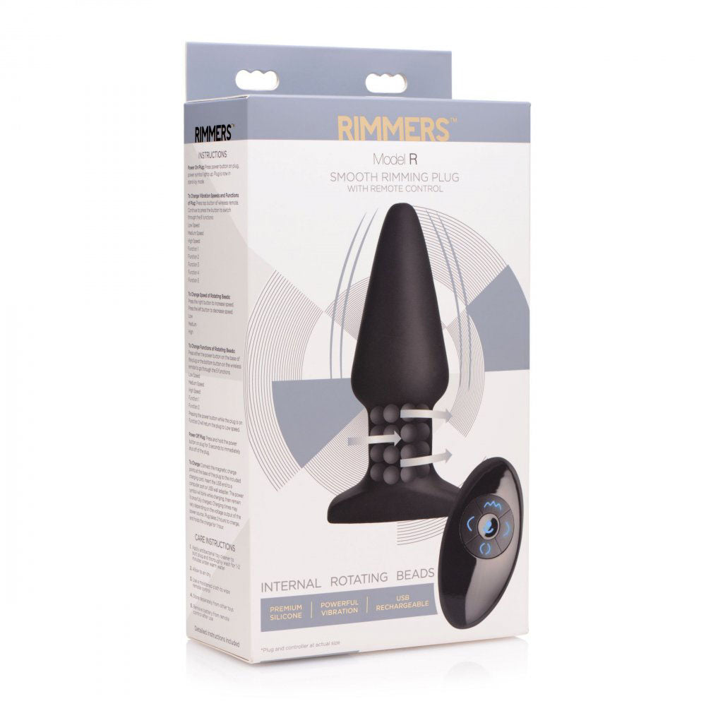Retail box showing artwork of the smooth rimming plug and remote.