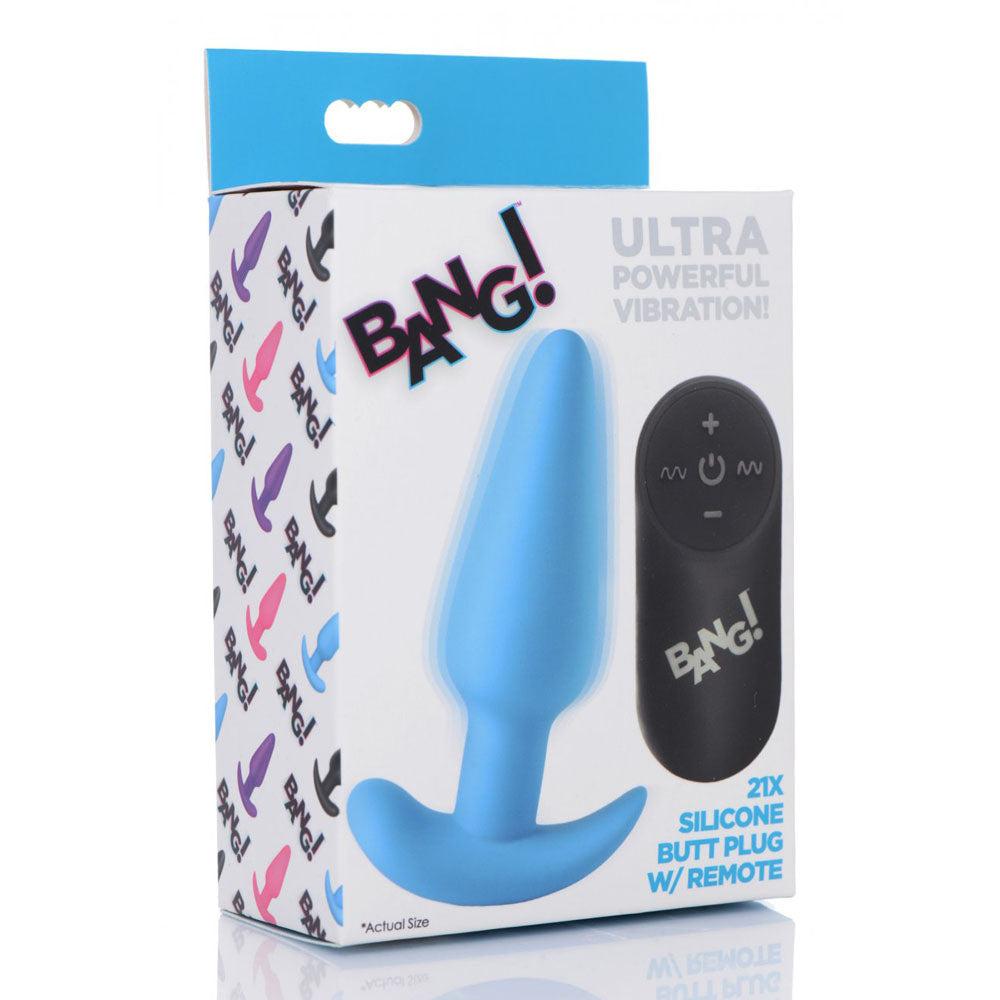 Retail packaging with blue plug artwork beside a black remote.