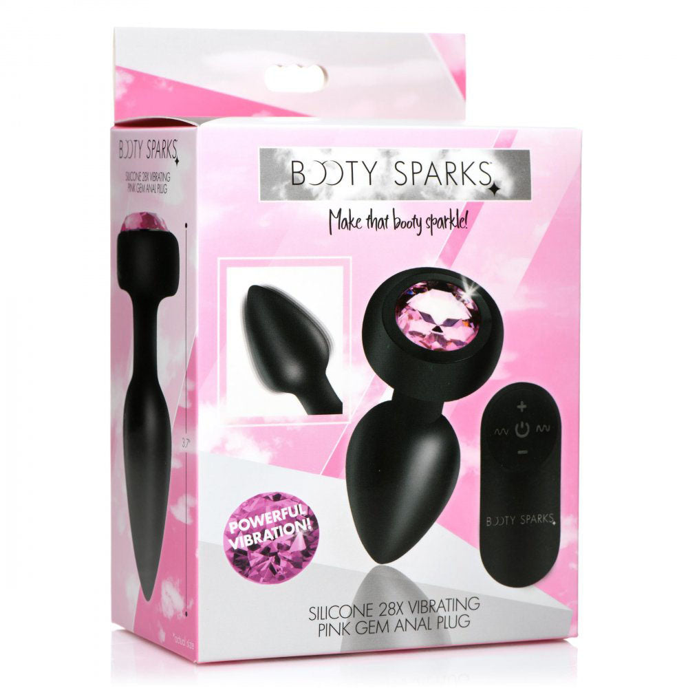 Retail box for the pink gem vibrating anal plug showing product artwork and handheld remote.