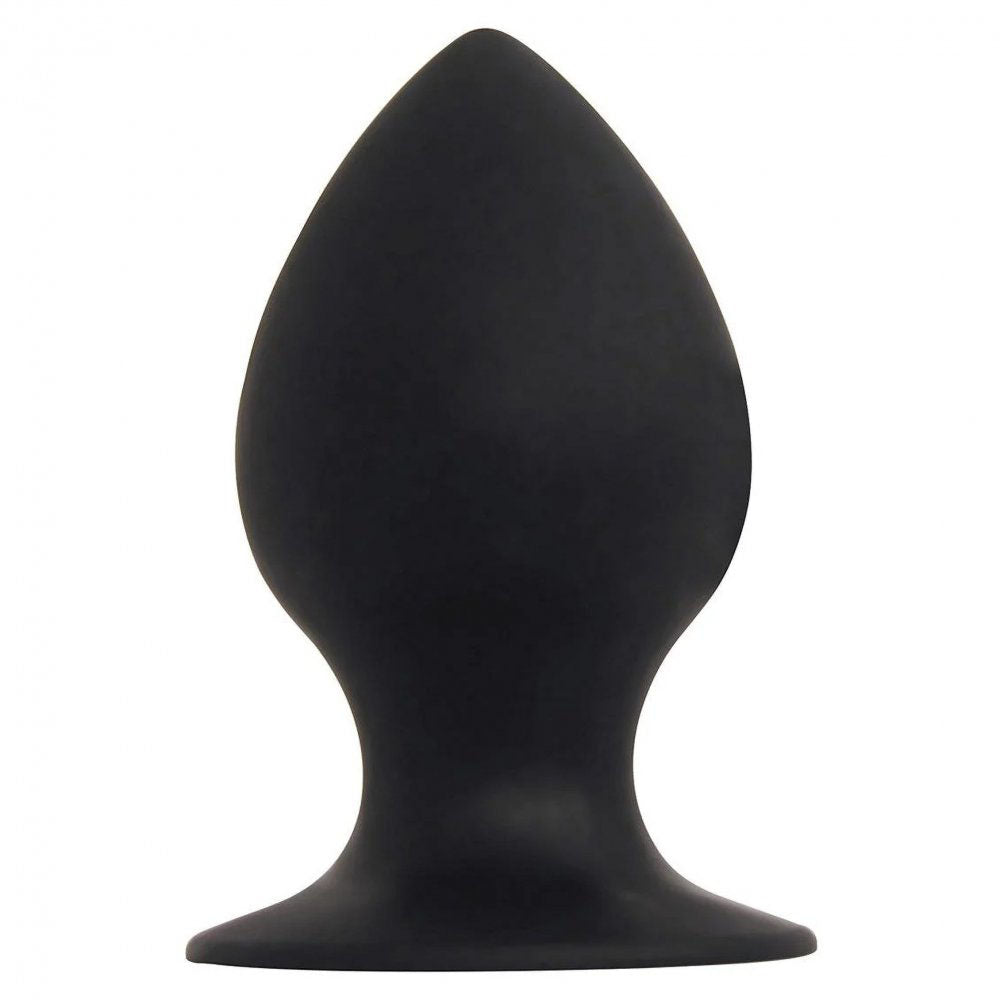 Advanced XL silicone butt plug with suction cup base and thick black bulb.