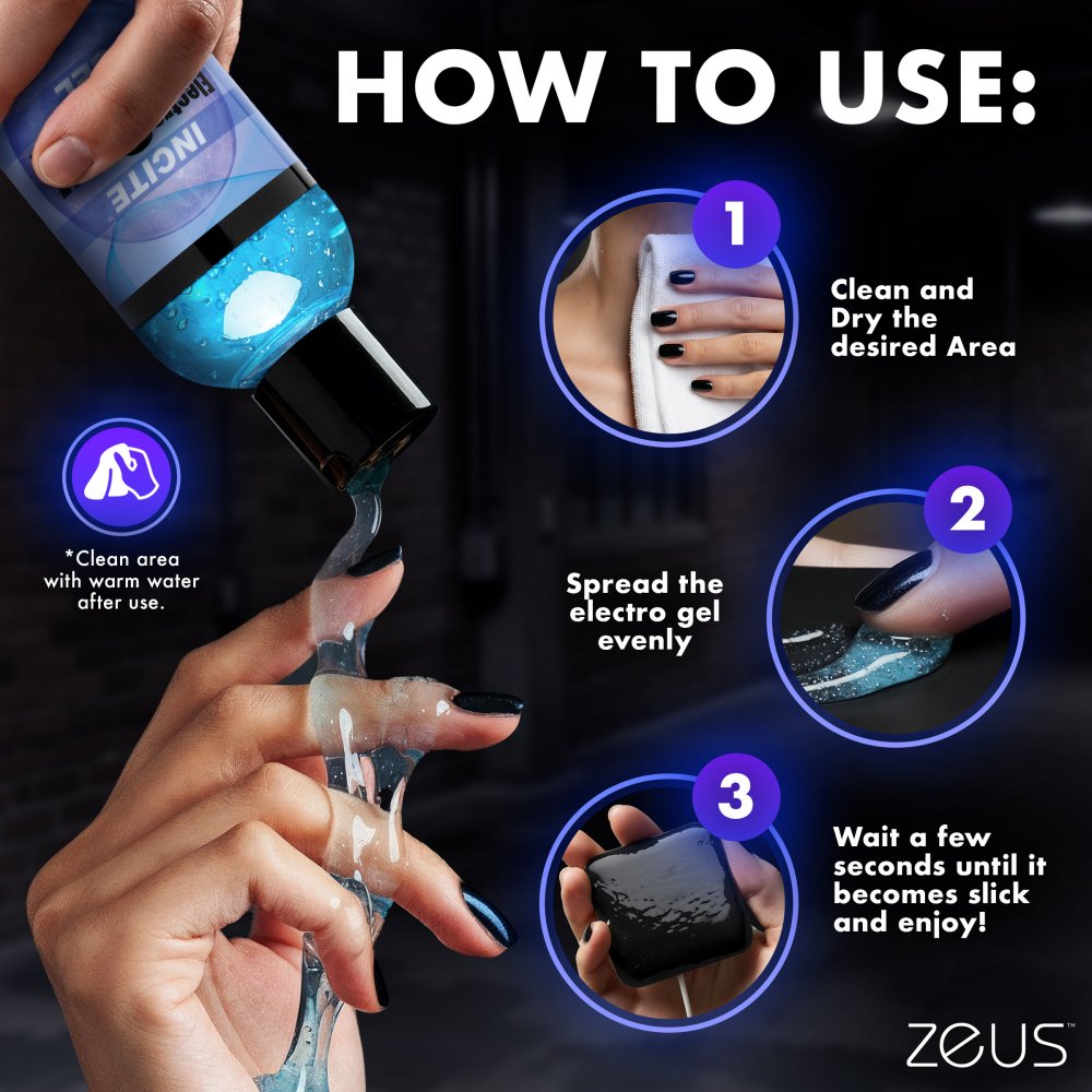 Step-by-step application guide for the electrical contact medium showing proper skin preparation by Butt Plug Lovers