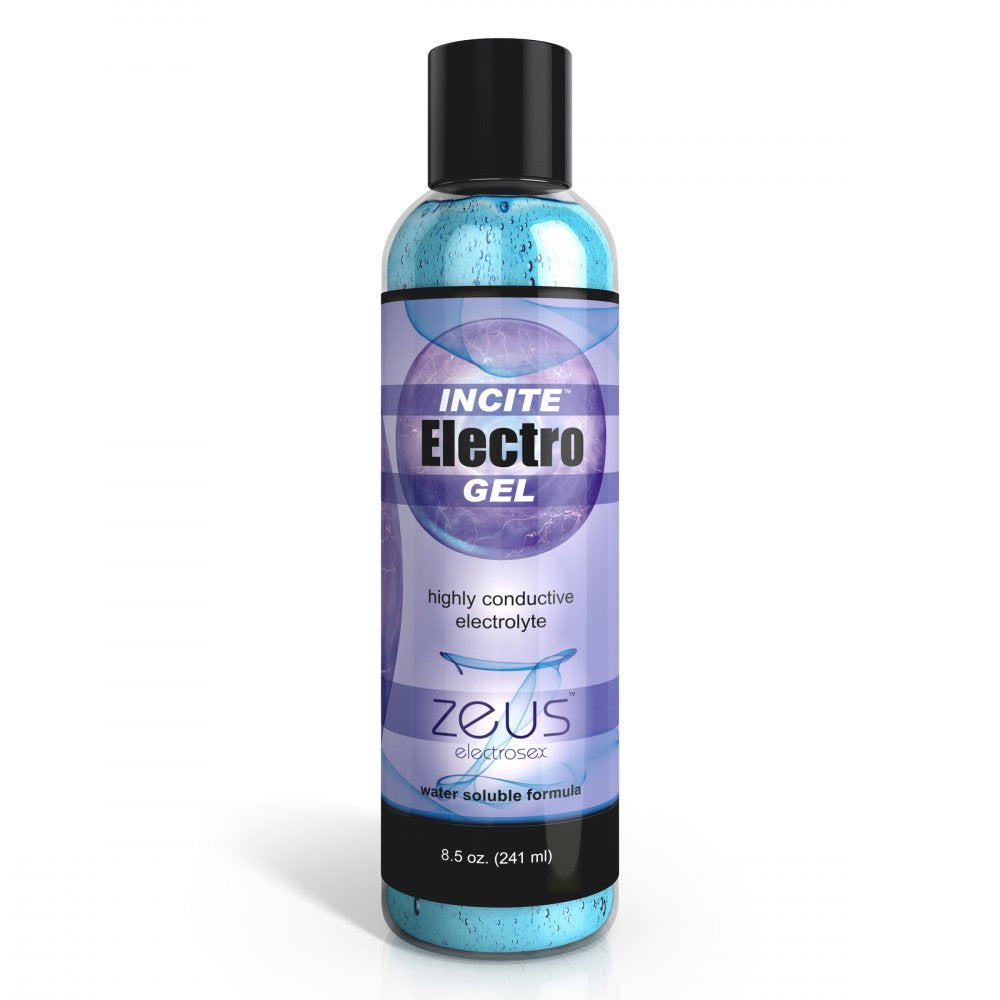 Clear bottle of blue electrosex accessory liquid isolated on a white background