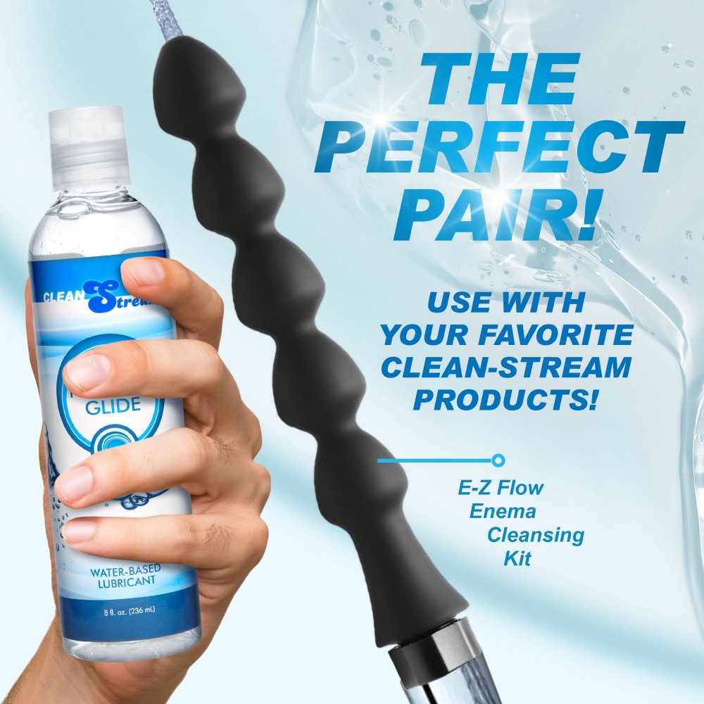 Suggested use case demonstrating the clear non greasy liquid paired with a silicone enema kit