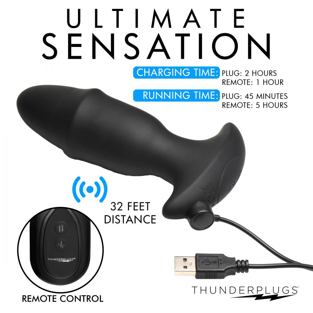 Charging and remote range infographic showing the plug, remote, and USB charging cable.