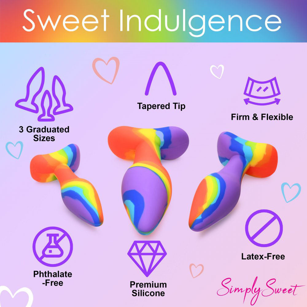 Rainbow Silicone Butt Plug Set - Simply Sweet