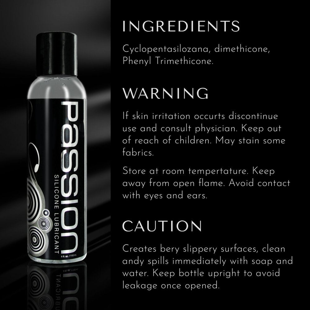 Detailed back label of the premium silicone glide showing safe ingredients and warnings