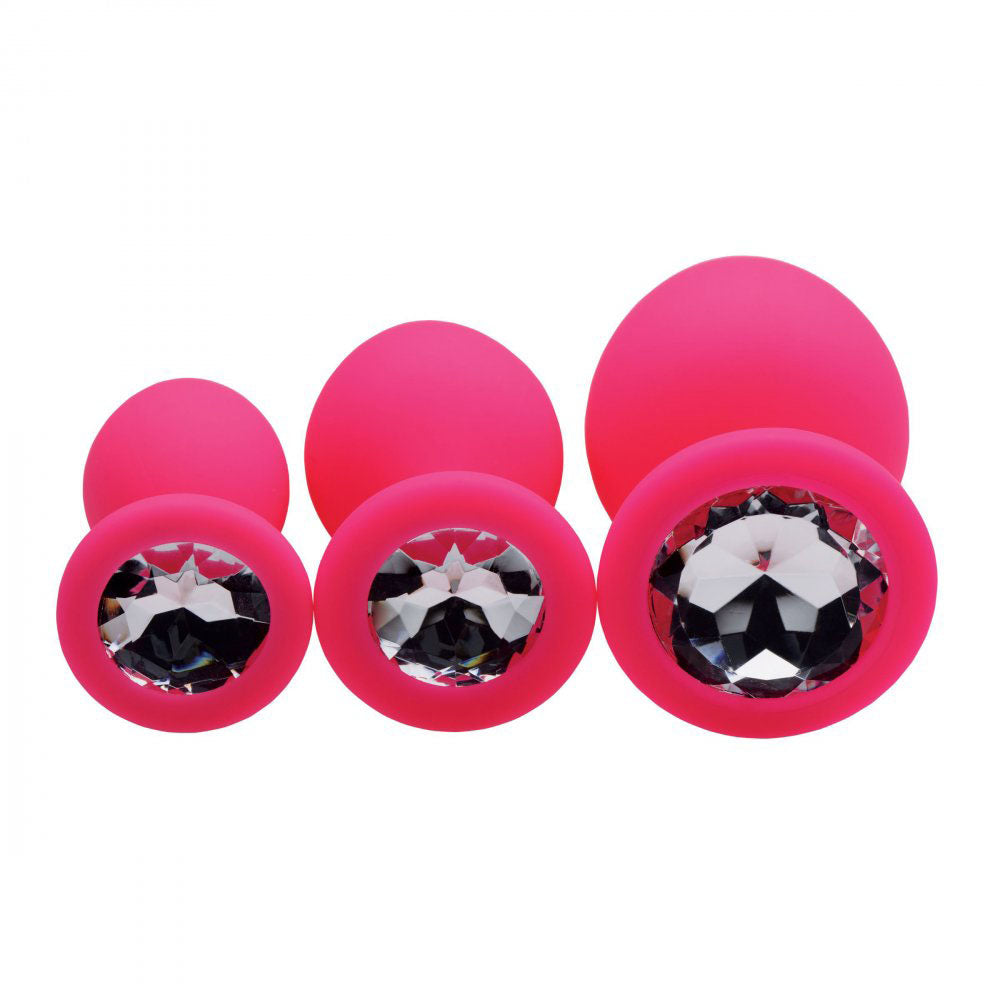 Pink Pleasure Jeweled Silicone Butt Plug Set - Frisky