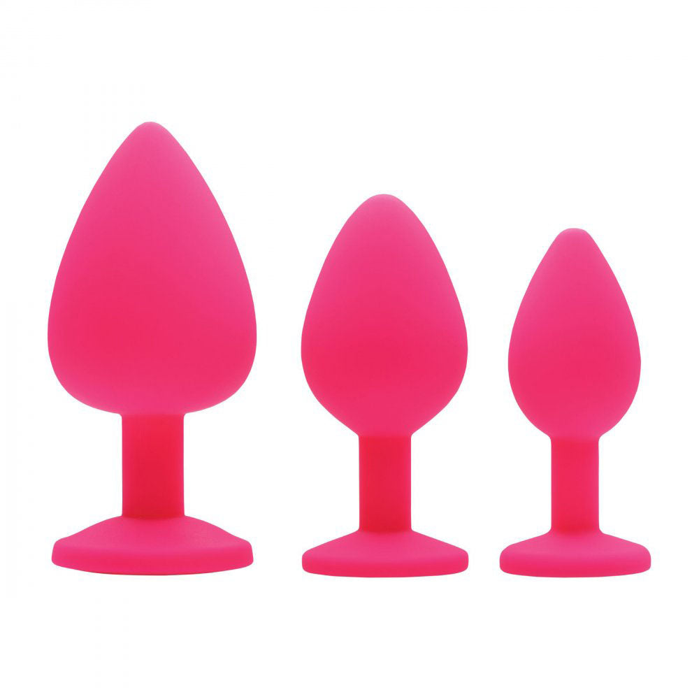 Pink Pleasure Jeweled Silicone Butt Plug Set - Frisky