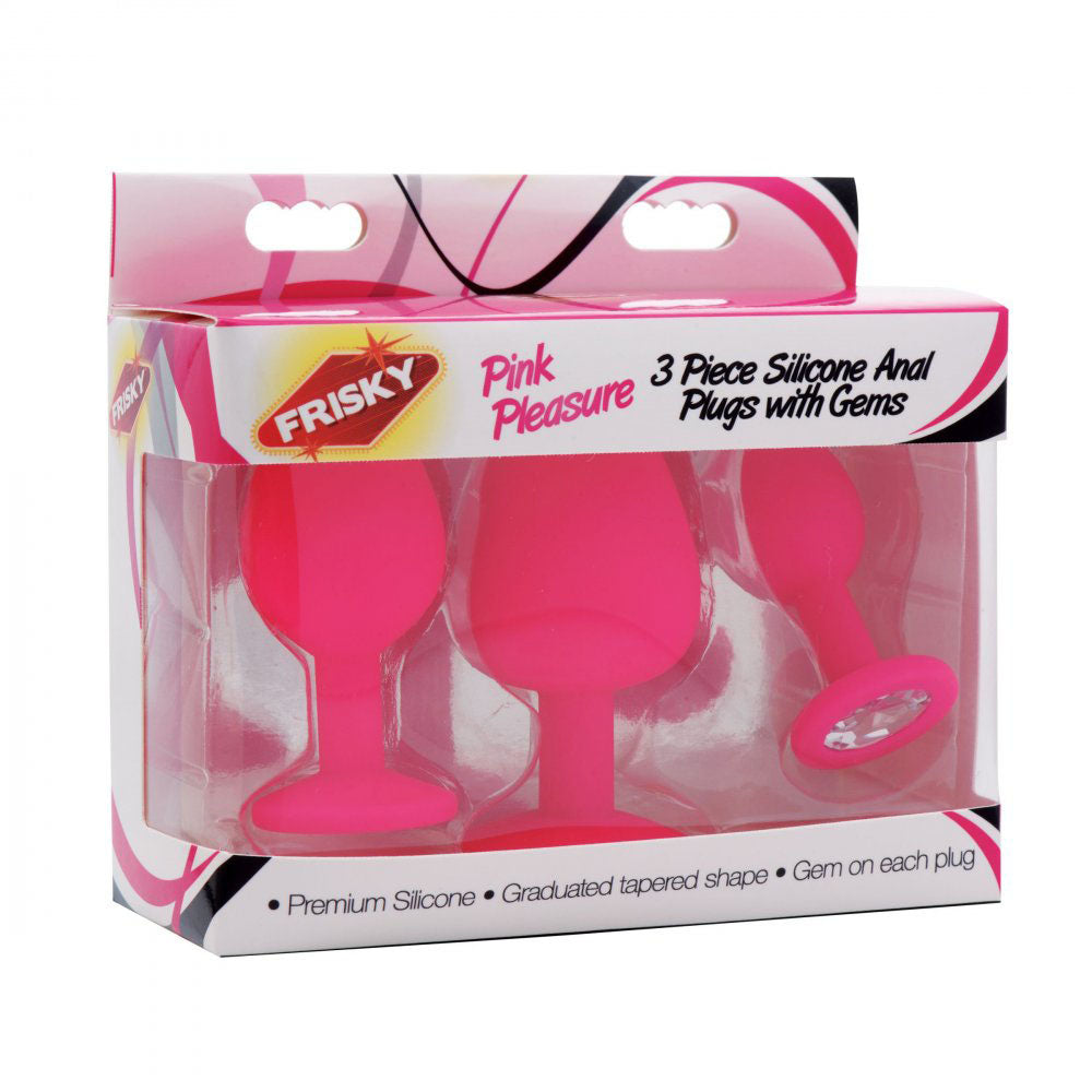 Pink Pleasure Jeweled Silicone Butt Plug Set - Frisky