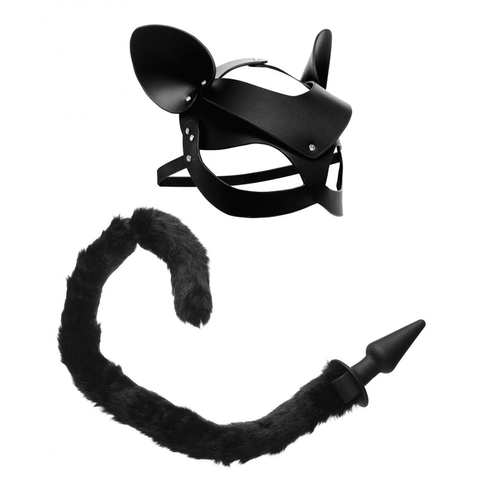 Black Cat Tail Butt Plug & Mask - Tailz Roleplay Kit