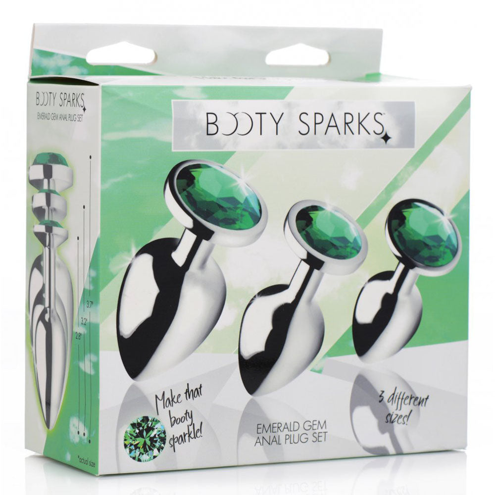Emerald Jeweled Metal Butt Plug Set - Booty Sparks