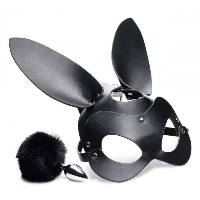 Black Bunny Tail Butt Plug & Mask - Tailz Roleplay Kit