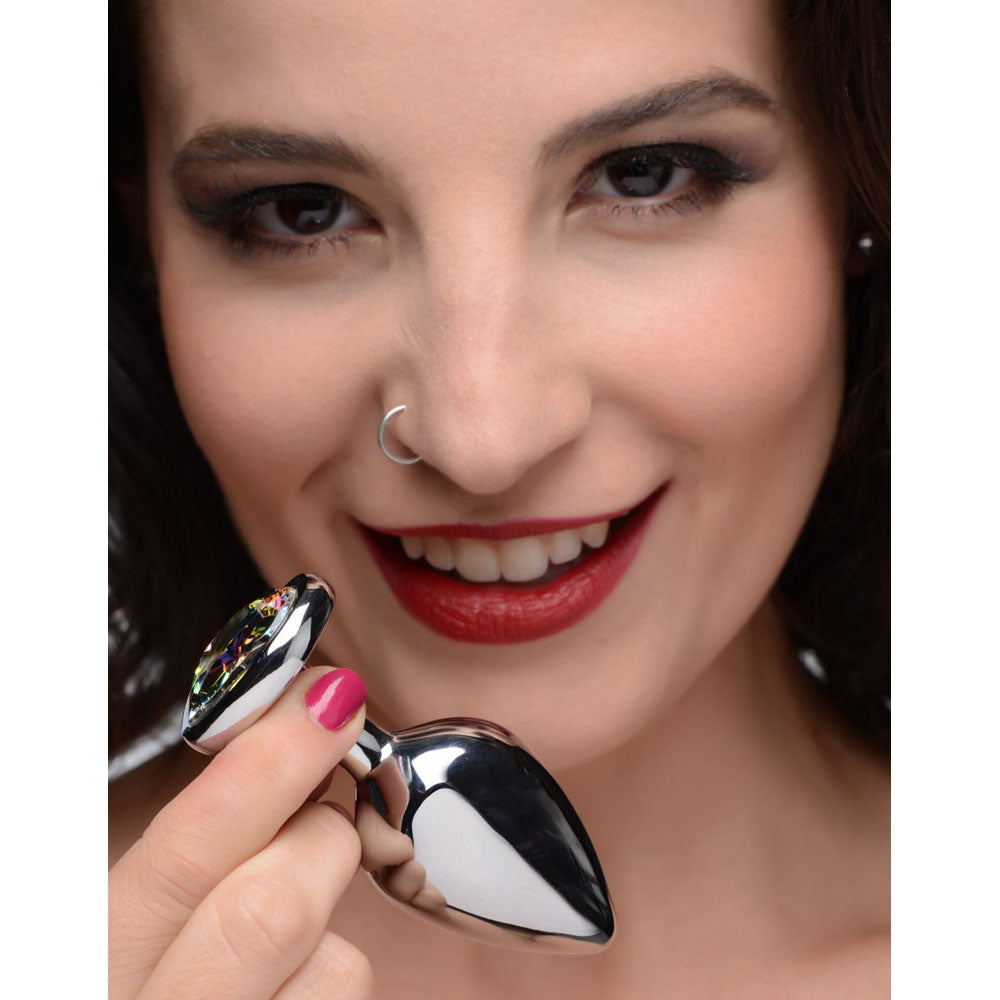 Rainbow Heart Jeweled Metal Butt Plug - Booty Sparks