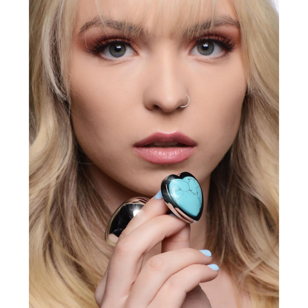 Turquoise Heart Gem Metal Butt Plug - Booty Sparks