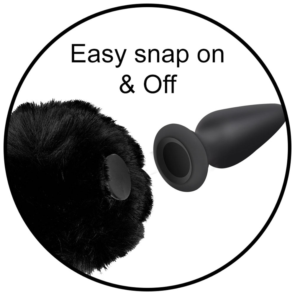 Snap-On Black Bunny Tail Butt Plug & Remote - Tailz Roleplay