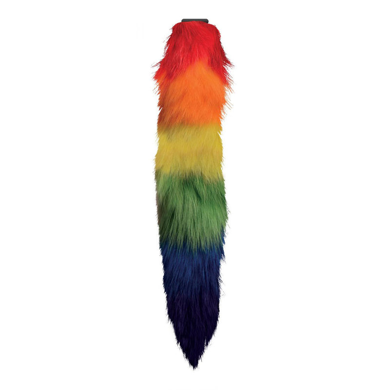Tapered furry tail in red, orange, yellow, green, blue and purple, with a black connector at the top.