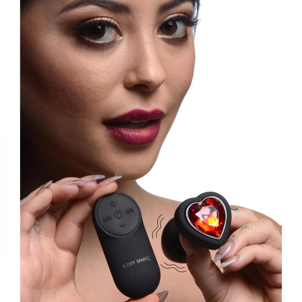 Red Heart Jeweled Butt Plug & Remote - Booty Sparks