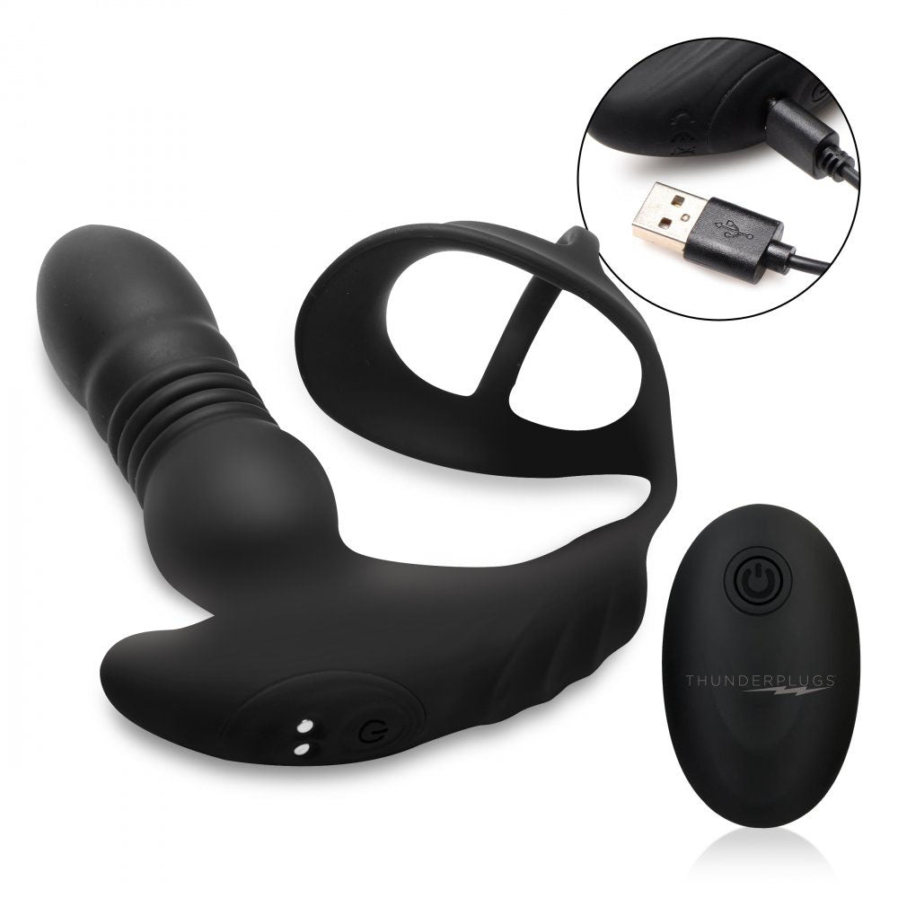 Thrusting Prostate Massager With Remote & Cock Ring - ThunderPlugs