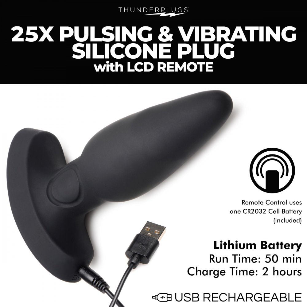 Pulsing Silicone Butt Plug & LCD Remote - ThunderPlugs