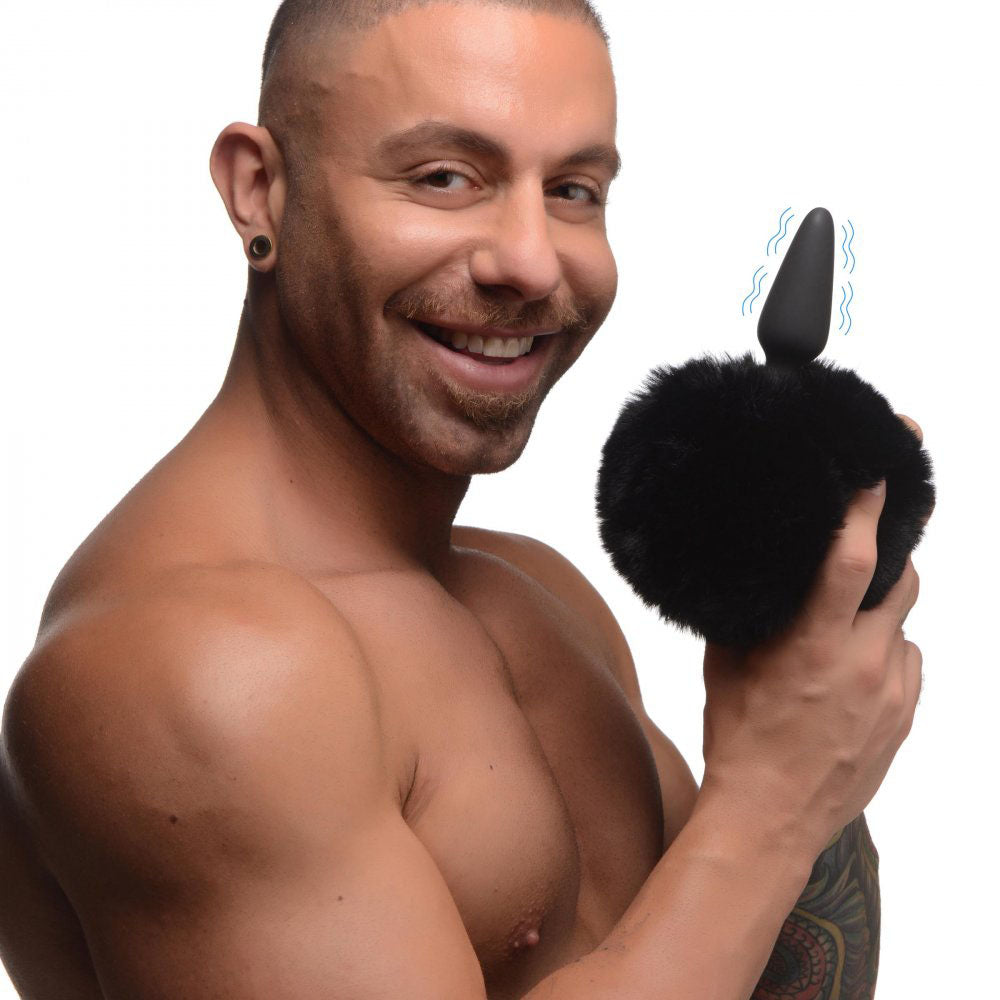 Snap-On Black Bunny Tail Butt Plug & Remote - Tailz Roleplay