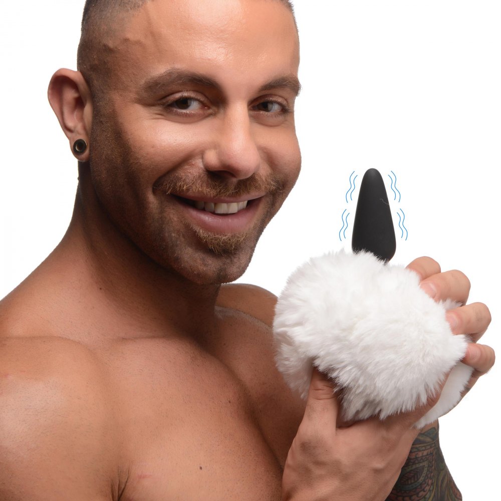 Snap-On White Bunny Tail Butt Plug & Remote - Tailz Roleplay