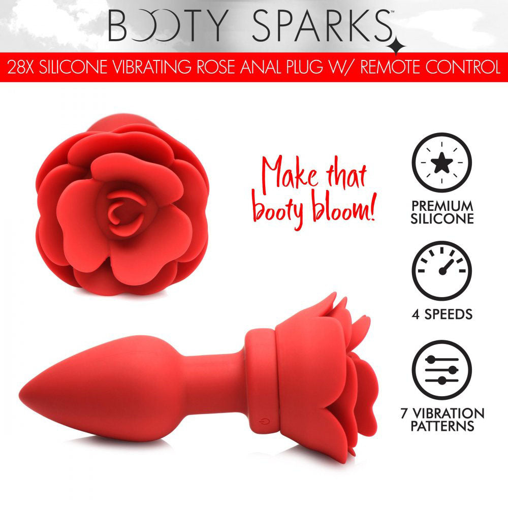 Silicone Rose Butt Plug & Remote - Booty Sparks