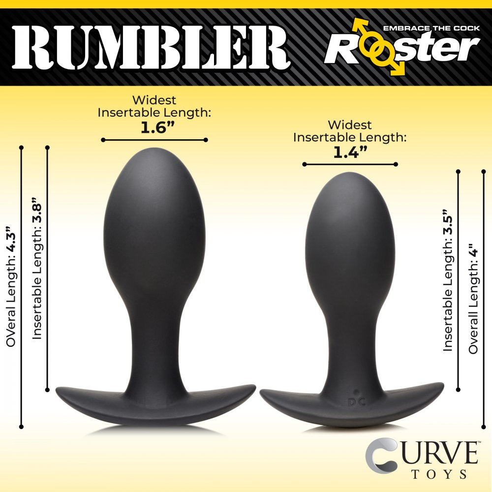 Size chart comparing medium and large black butt plug measurements.
