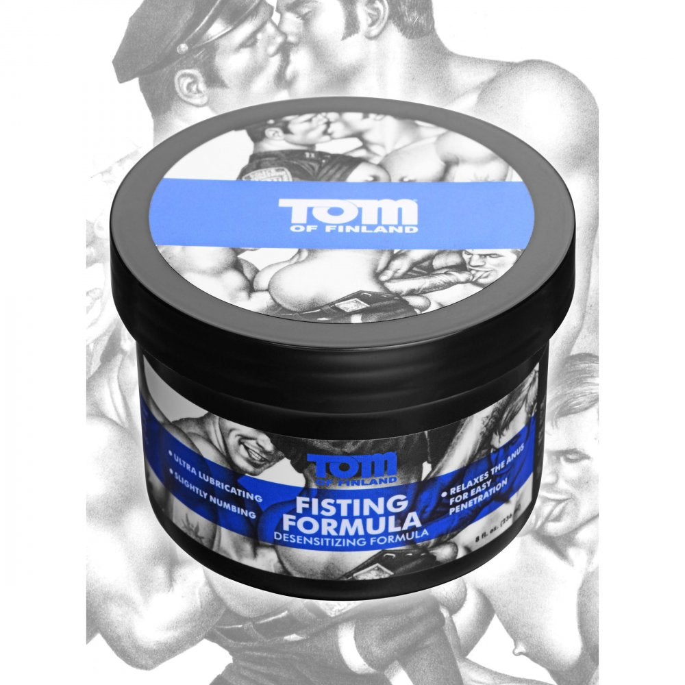 Black 8 oz tub of desensitizing anal numbing cream designed for deep stretching play by Butt Plug Lovers